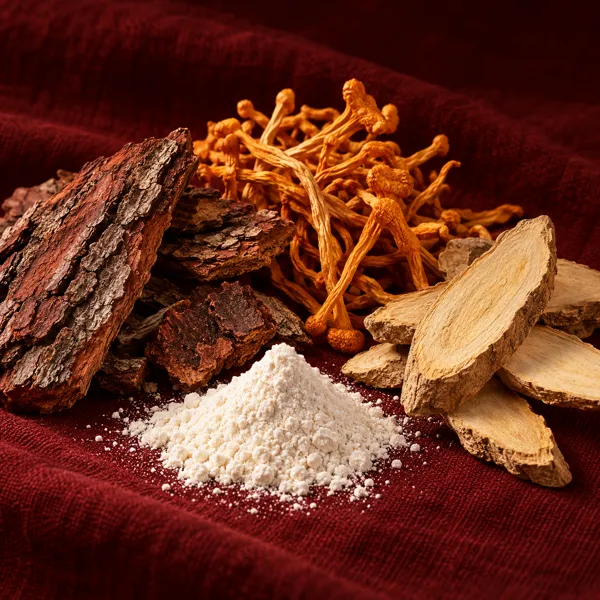 Bahan Maxuron Pro: pine bark, cordyceps, akar dan serbuk asid amino